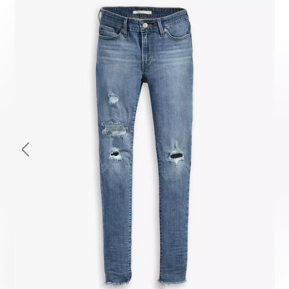 👖LEVI’S Women's Medium Blue Distressed 711 Skinny Jeans 29” Waist 34” Long EUC!👖